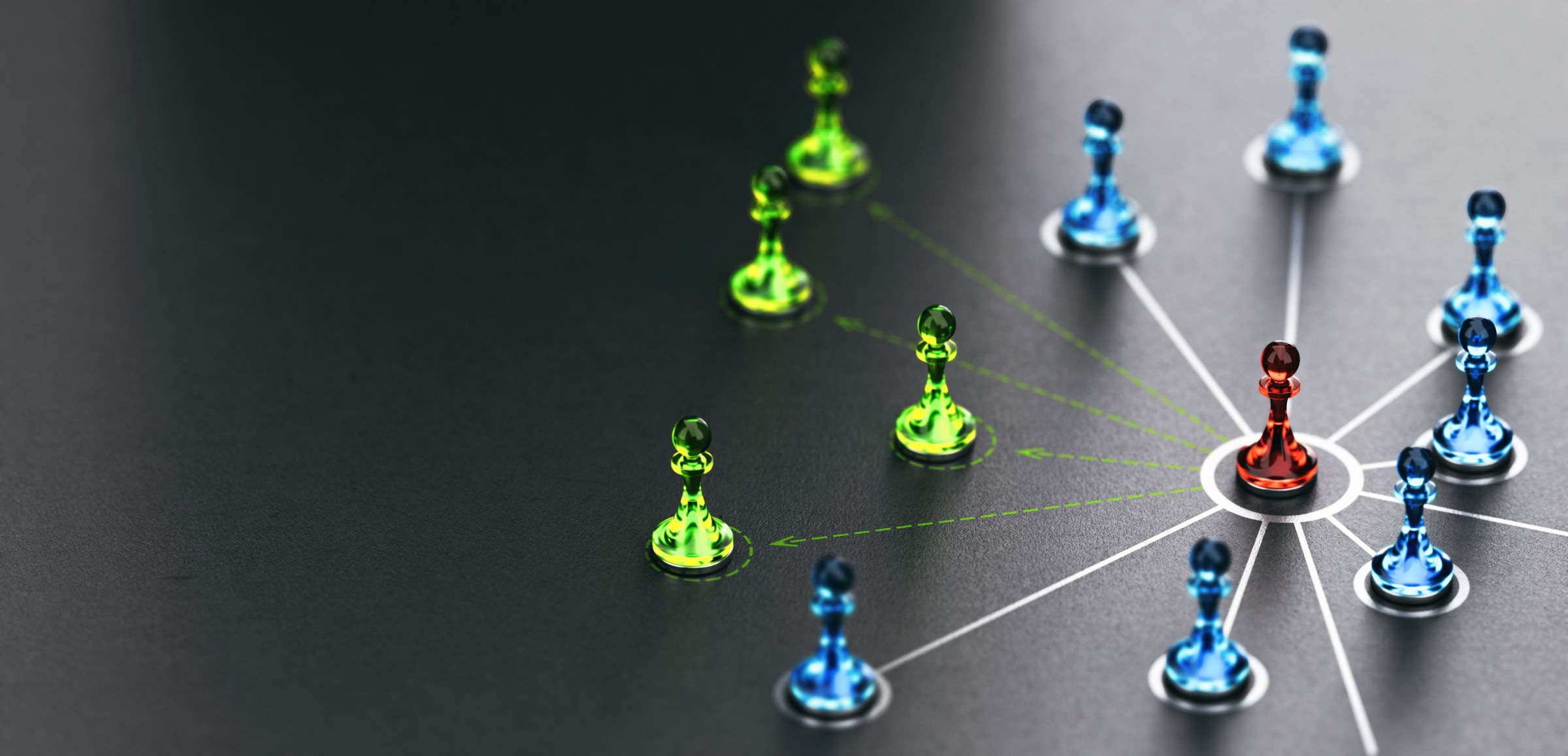 Colored network representing centrally coordinated business relationships