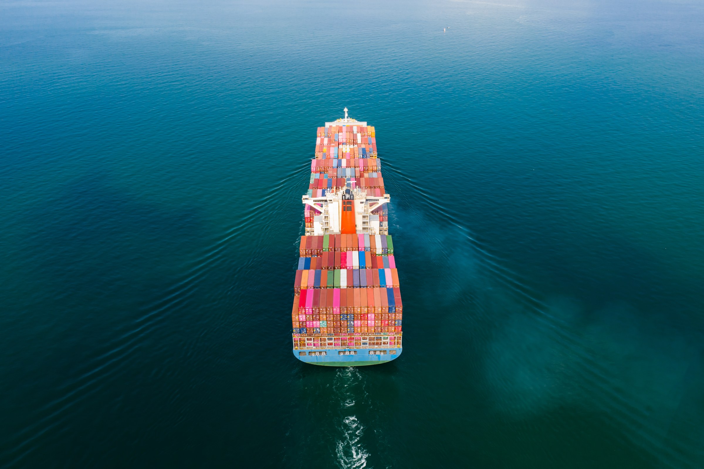 Container ship carrying freight on the open sea
